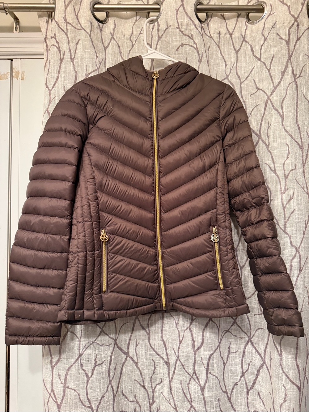 Michael Kors Brown Quilted Hooded Puffer Jacket